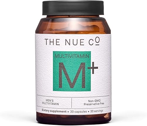 The Nue Co. Suplemento multivitamina para hombres, apoya la energía, la inmunidad, la concentración, vegano, sin gluten, 30 cápsulas