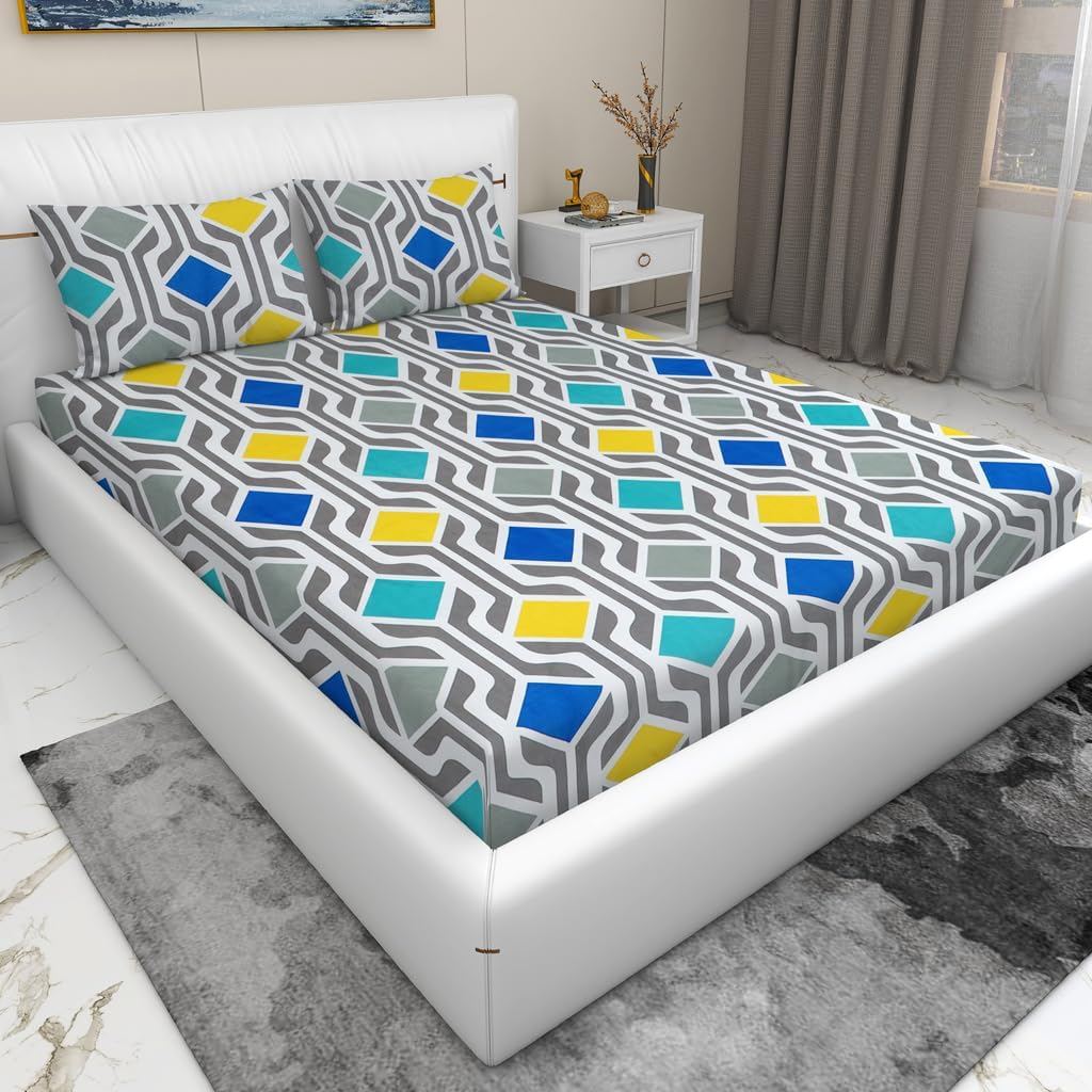 RD TREND 210 TC Queen Size Bedsheet for Double Bed, Microfiber Double Bedsheet 90X90 Inches with 2 Pillow Cover 18X28 Inches Yellow Dabbi