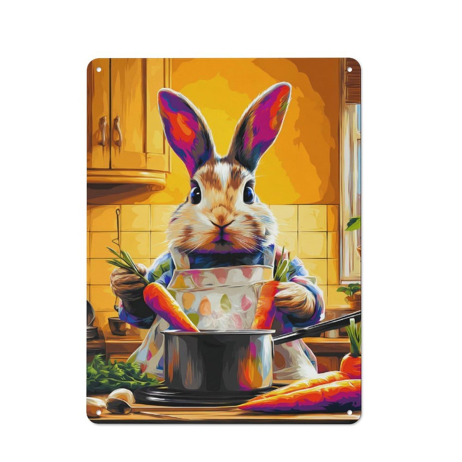 Junmoney Bunny Chef Cooking Carrots -2 Rustic Metal Sign 40X30cm For Café Or Restaurant, Suited To Café Owners And Decorators