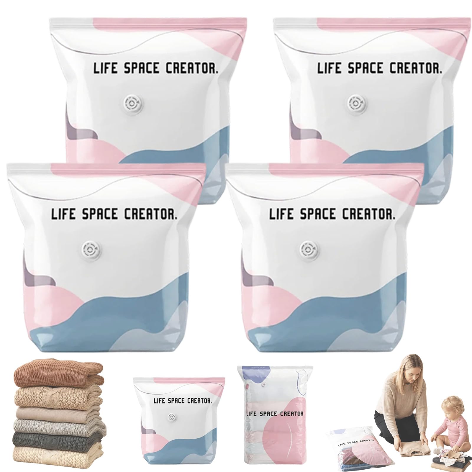 Liocwocne G 3D Vacuum Storage Bags Without Pump, Vacuum Bags For Clothes Travel, Space Savin Compression Bags Without Pump For Clothes Duvets Pillows, Reusable(G)