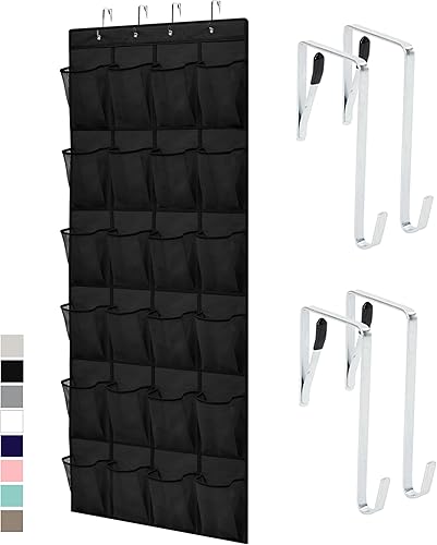 GORILLA GRIP Over the Door Shoe Organizer, 24 Large Breathable Mesh Pockets, Space Saving Hanging Storage Holder, Closet Rack Hanger Holds Up to 40 lbs, Hangs on Closets for Shoes, Accessories, Black