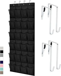 GORILLA GRIP Over the Door Shoe Organizer, 24 Large Breathable Mesh Pockets, Space Saving Hanging Storage Holder, Closet Rack Hanger Holds Up to 40 lbs, Hangs on Closets for Shoes, Accessories, Black