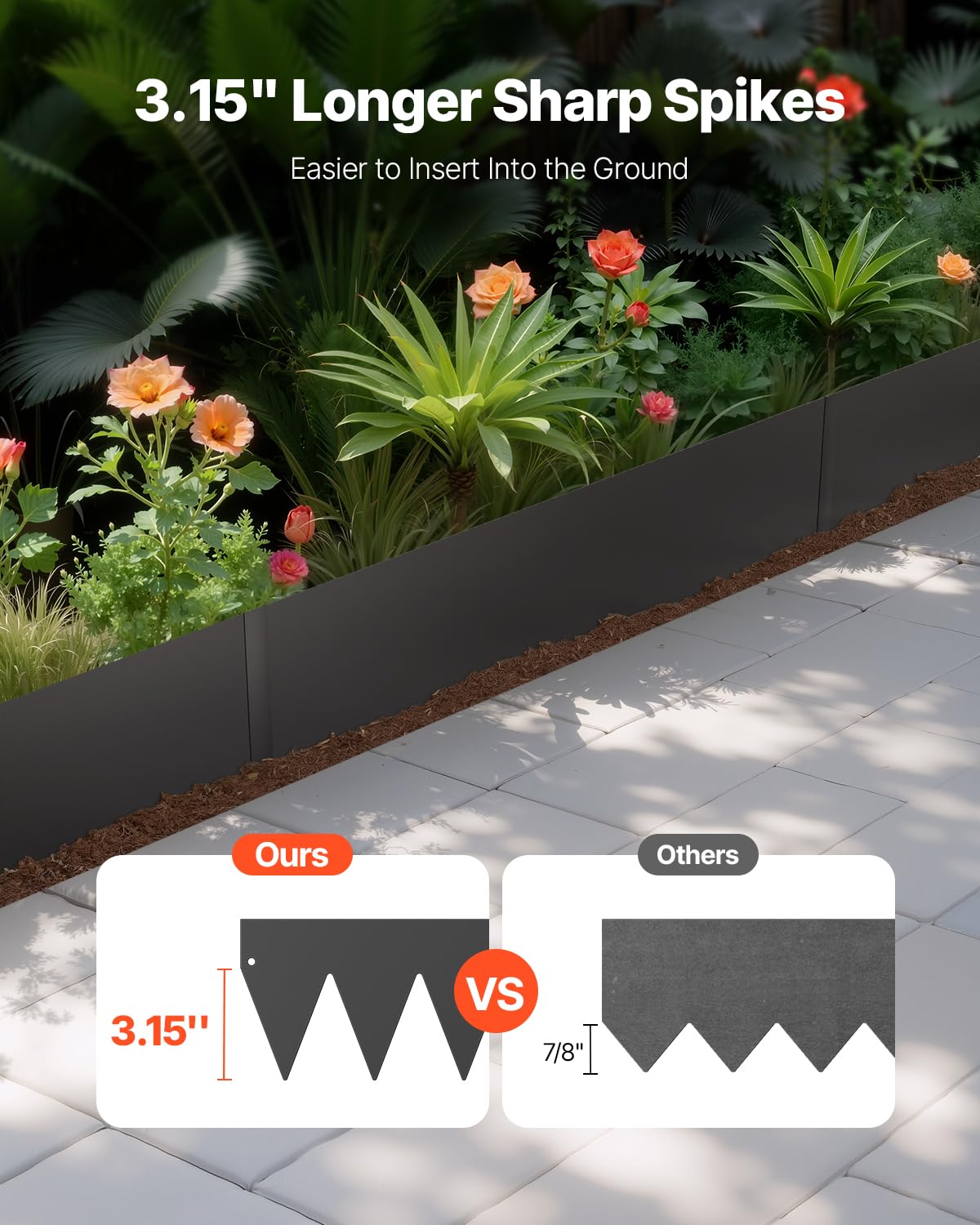 VEVOR Borde de Acero Galvanizado para Paisajismo, 1016 x 152,4 x 1,5 mm, 6 Piezas de Borde de Metal Resistente a la Oxidación, Divisor de Camino de Jardín para Parterres de Flores, Césped, Negro