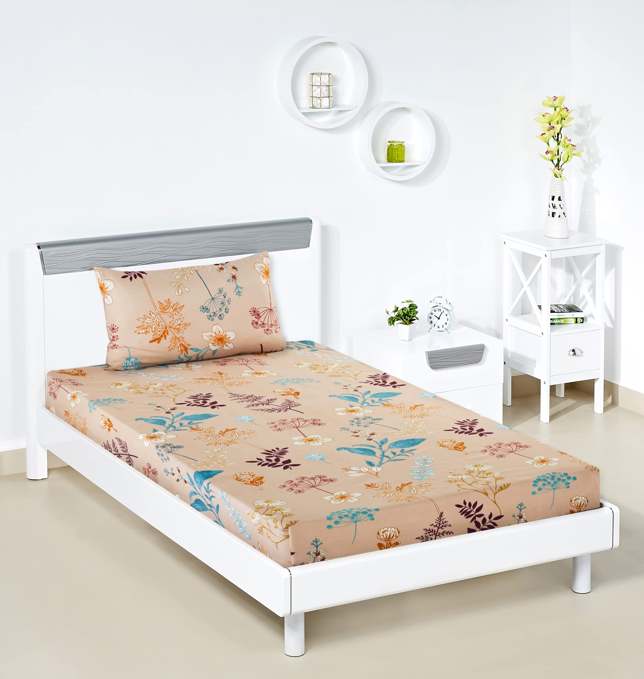 Amazon Brand - Solimo Polyester Wild Garden Single Bedsheet with 1 Pillow Cover, Multicolor, 120 GSM, 144 Tc