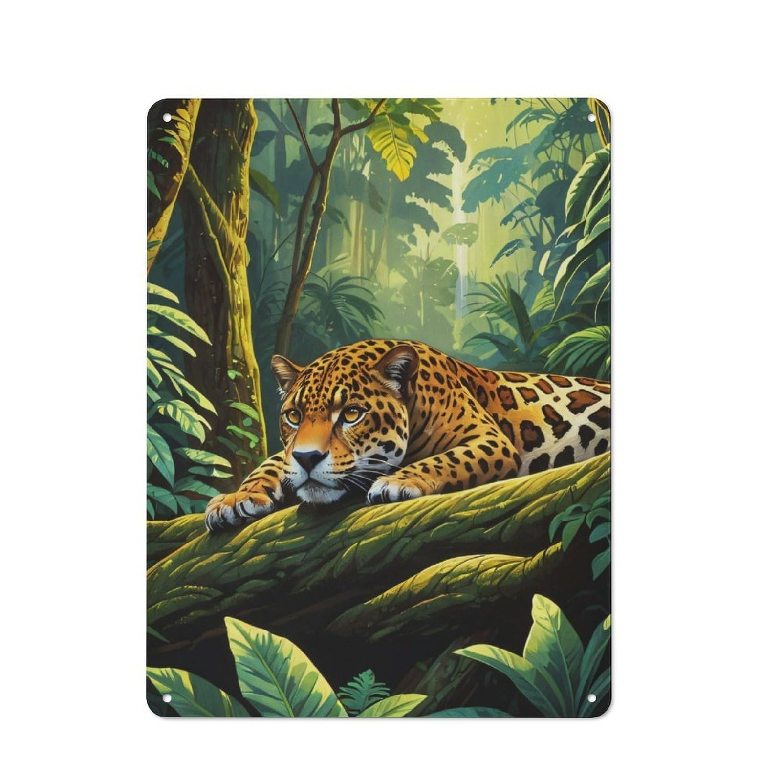 Junmoney Jaguar In The Jungle For Hobby Room Or Studio, Rustic Metal Sign 40X30cm, For Creative Interior Collectors Refreshing A Room In Autumn