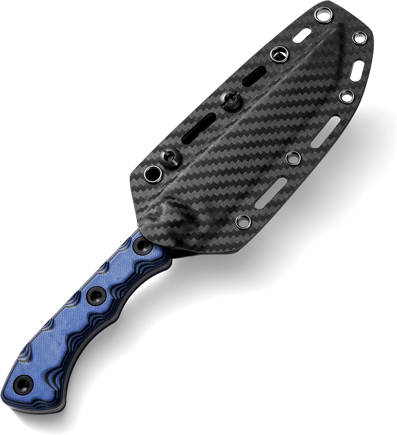 Fixed Blade Tactical Knife, 14C28N Steel Blade, G10 Handle, Carbon Fiber Sheath, 4.1" Blade, 8.9" Overall, EDC Outdoor Survival Knife (Available in Black & Blue) (Blue)