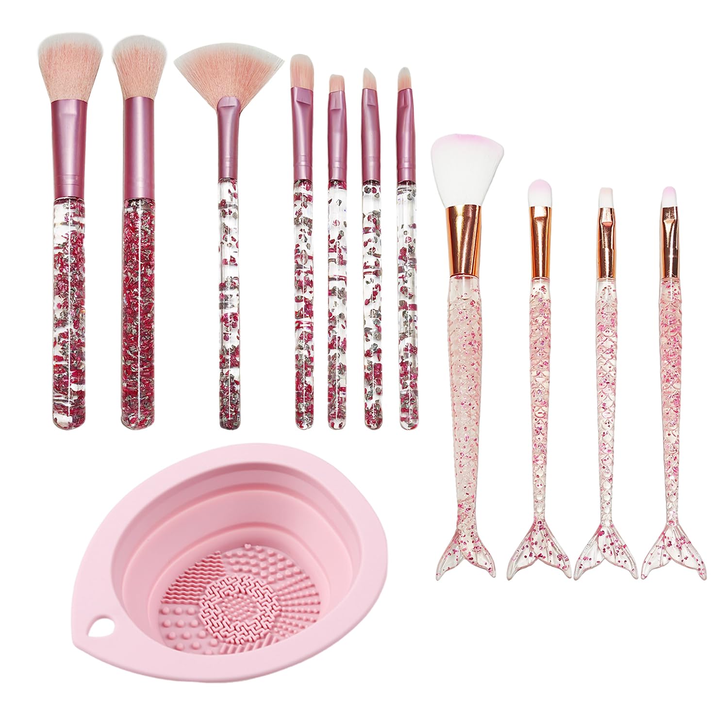 CYNOSURETECH 11pc Makeup Brush Set & 1pc Cleaning Bowl, Synthetic Bristles, Pink, for Foundation Blush, Eyeshadow
