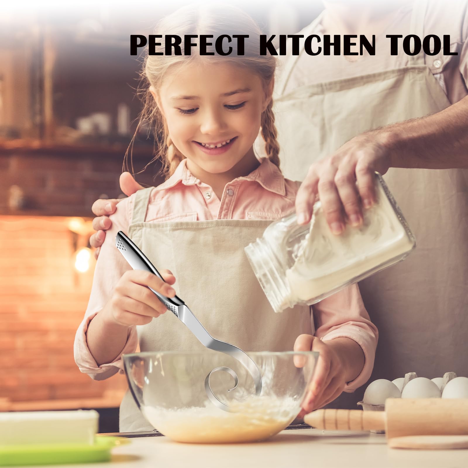 TECHPLUS Upgraded Danish Dough Whisk Dough Mixer, for Sourdough Pastry Pizza Baking Cake,Stainless Steel Bread Making Tools for Kitchen - Image 5