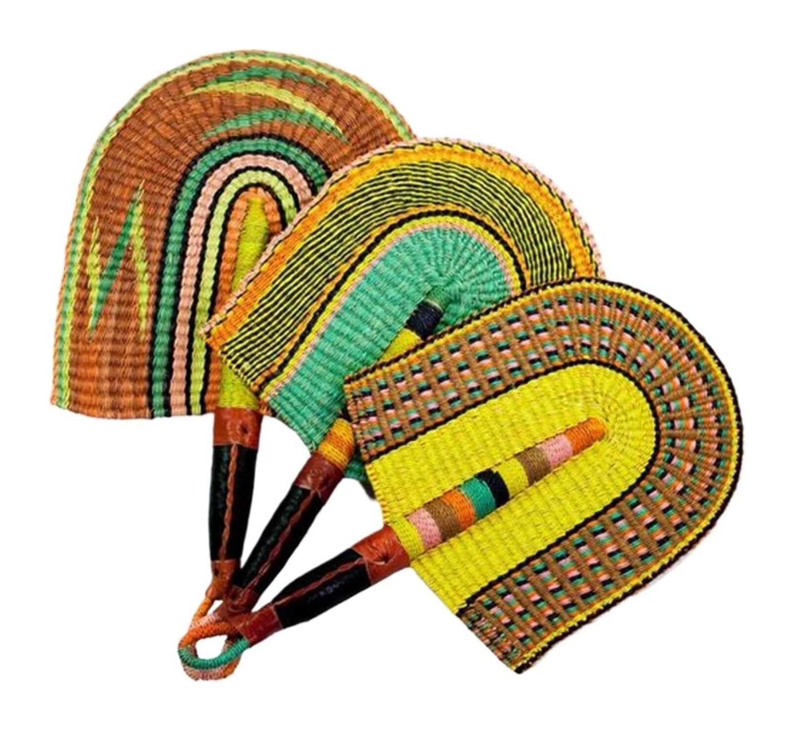 UDPOIUYT Bamboo Woven Fan, Natural Bamboo Raffia Hand Fan Wall Decor Handwoven Summer Cooling Multicolor(07)