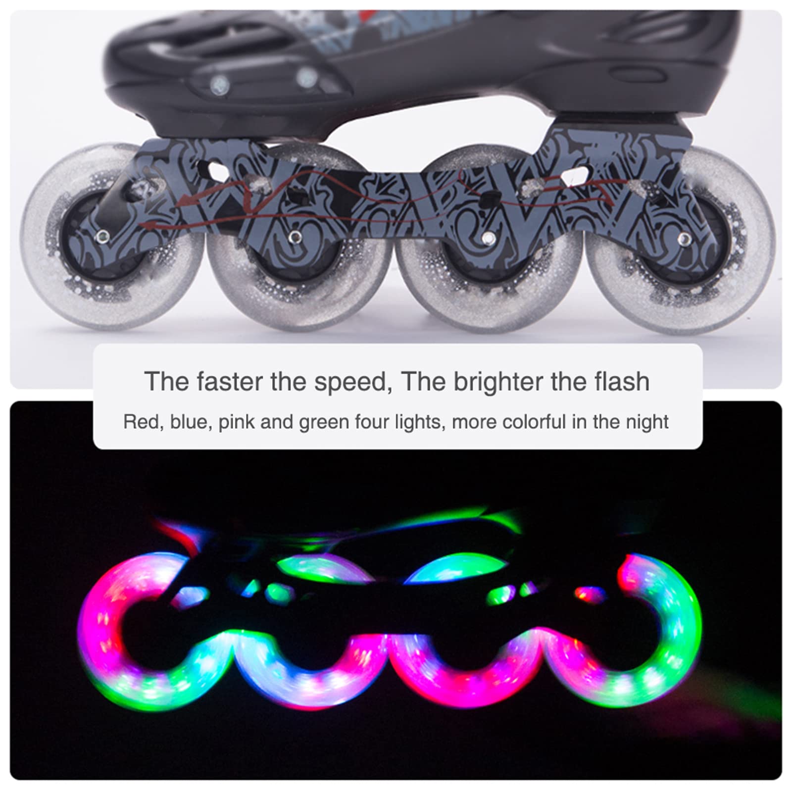 Genérico Ruedas para Patines en Línea Interior Exterior Ruedas de Repuesto para Patines en Línea con Flash Luminoso 85A Ruedas LED en Línea de 68mm/72mm/76mm/80mm Paquete de 8