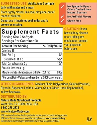 Miniatura 2 de Nature Made - Suplemento dietético de citrato de magnesio de 250 mg, 180 cápsulas blandas, paquete de suministro para 90 días con organizador de
