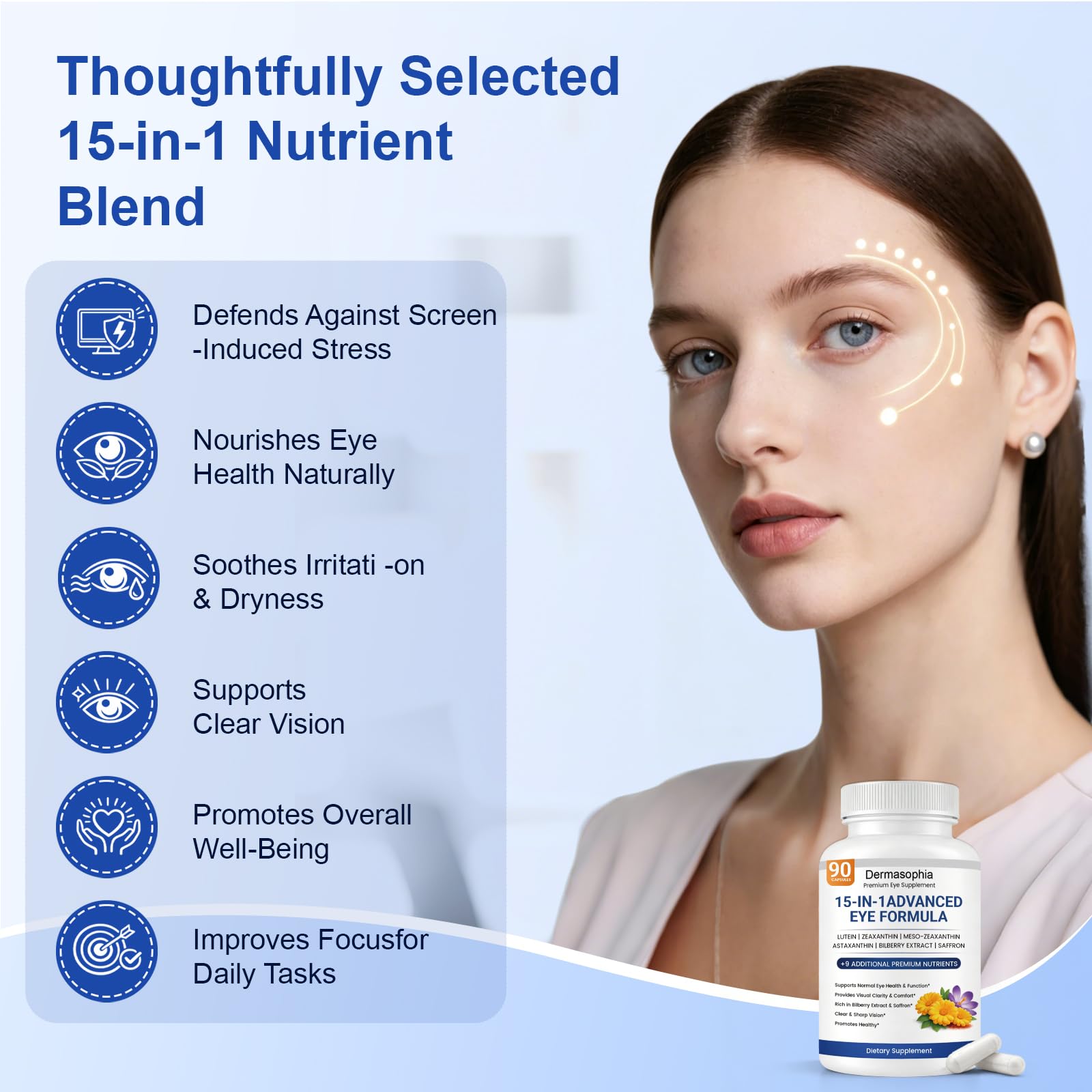 Eye Formula, 15-in-1 Advanced Eye Formula 90 Ct with Lutein, Zeaxanthin, Bilberry, and Saffron - Carotenoid Complex for Eye Health, Easy-to-Swallow Capsules — Amazon image 3