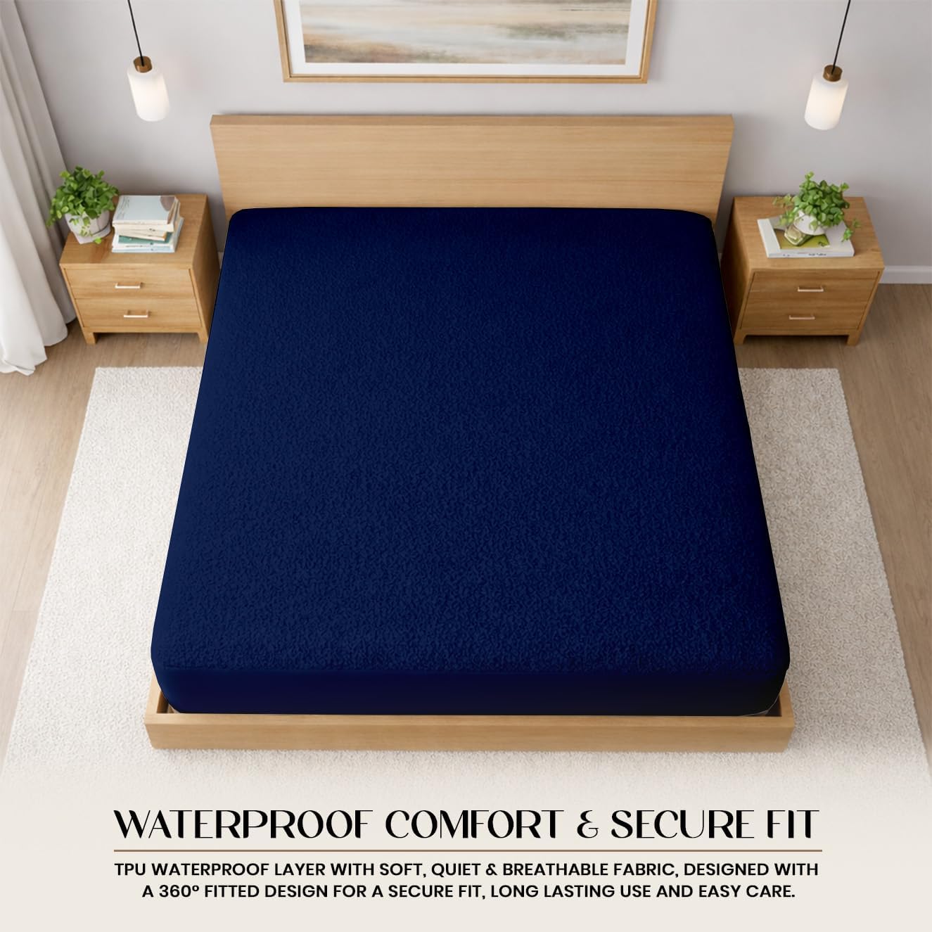 SGI bedding Waterproof 54X80 Full XL Mattress Protector – 15" Deep Pocket, Soft Noiseless & Breathable Fitted Style Bed Cover, Skin- Friendly Protection Against Moisture, Spills & Stains – Navy Blue