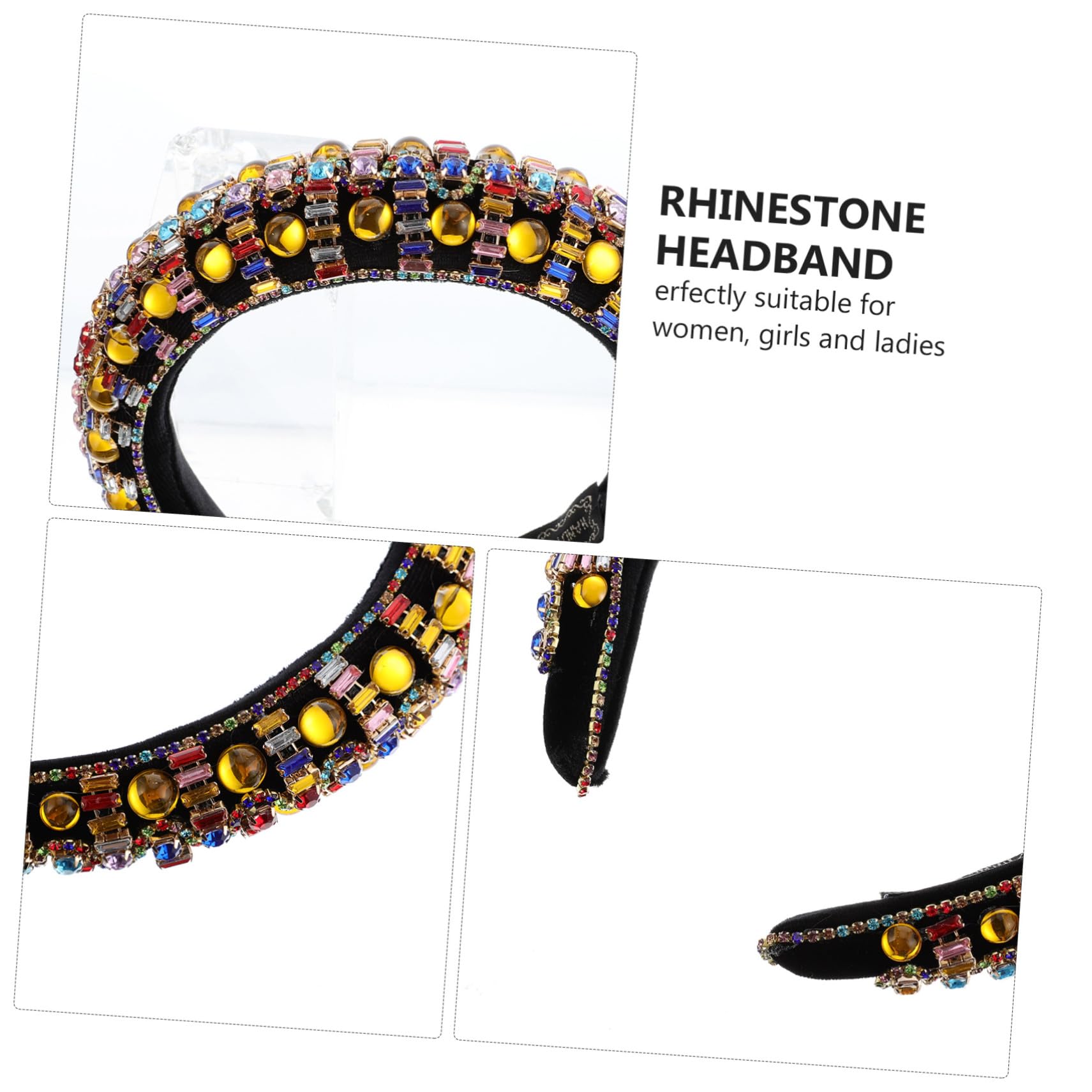 Gatuida Diadema Ancha Piedras Brillantes para Mujer Vintage Gemas de Imitación Accesorio Cabello Adecuado para Uso Diario y Ocasiones Obsequios