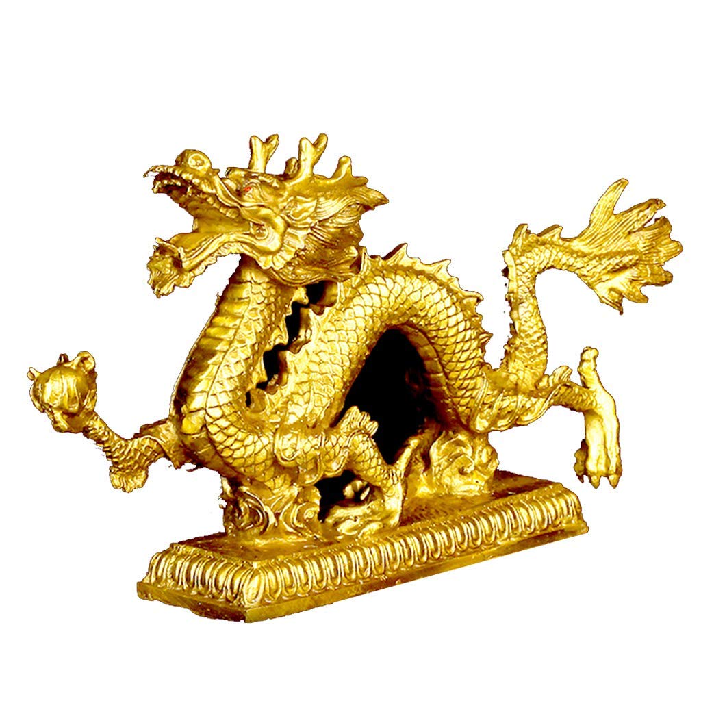 Adornos Estatuas de Dragones de latón mágicos y Nobles Chinos Esculturas Decorativas Riqueza Oriental Suerte Fortuna Riqueza Decoración del hogar (Latón 33x6x18cm/13x2x7inch)