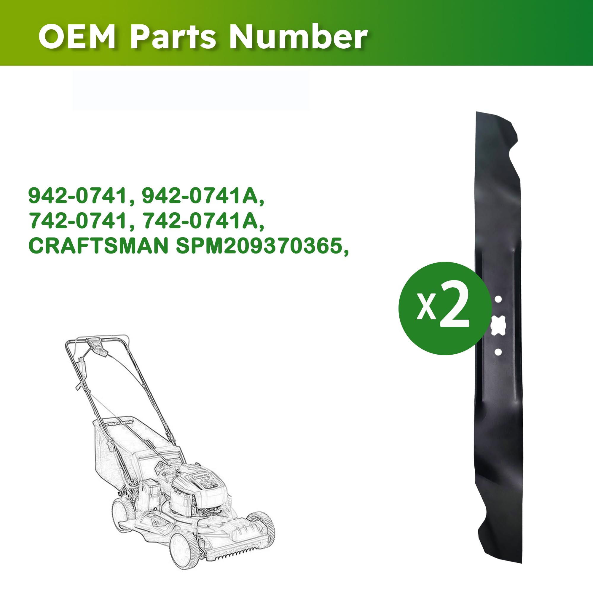 Cuchillas para cortacésped de 21 pulgadas compatibles con cuchillas Troy Bilt TB280ES TB240 TB130 TB230 TB210 TB110 para Cub Cadet MTD 21 pulgadas cubierta reemplaza OE 942-0741A 742-0741