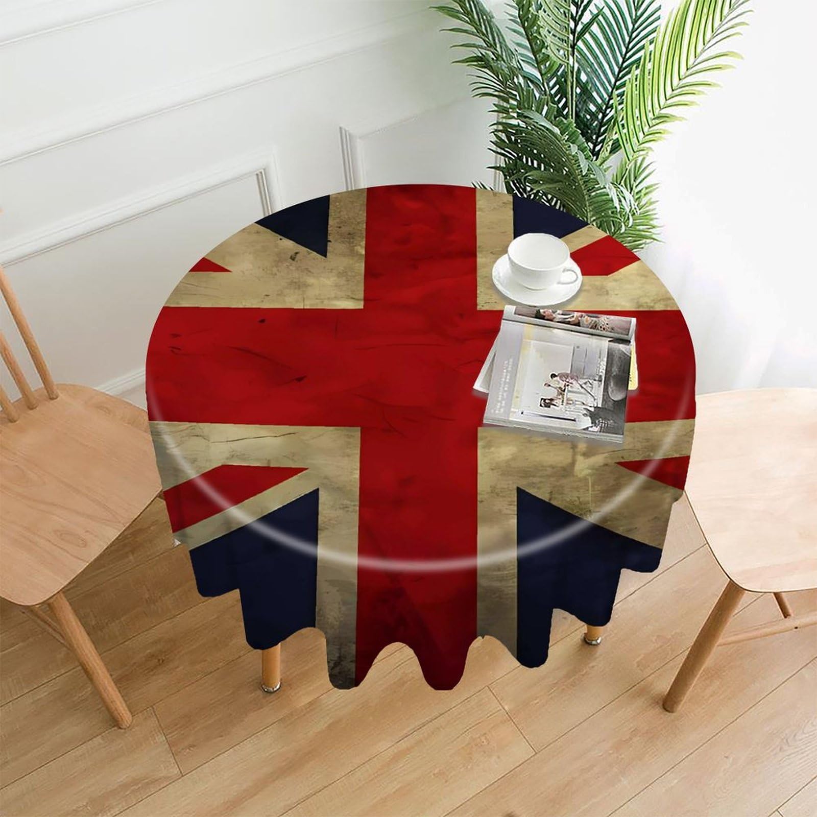 VstaDank British Flag Tablecloth Easy to Clean Polyester Round Table Cover Washable Round Table Cloth Wrinkle-Free Circle Decoration Tablecloth for Kitchen Dining Room 60"