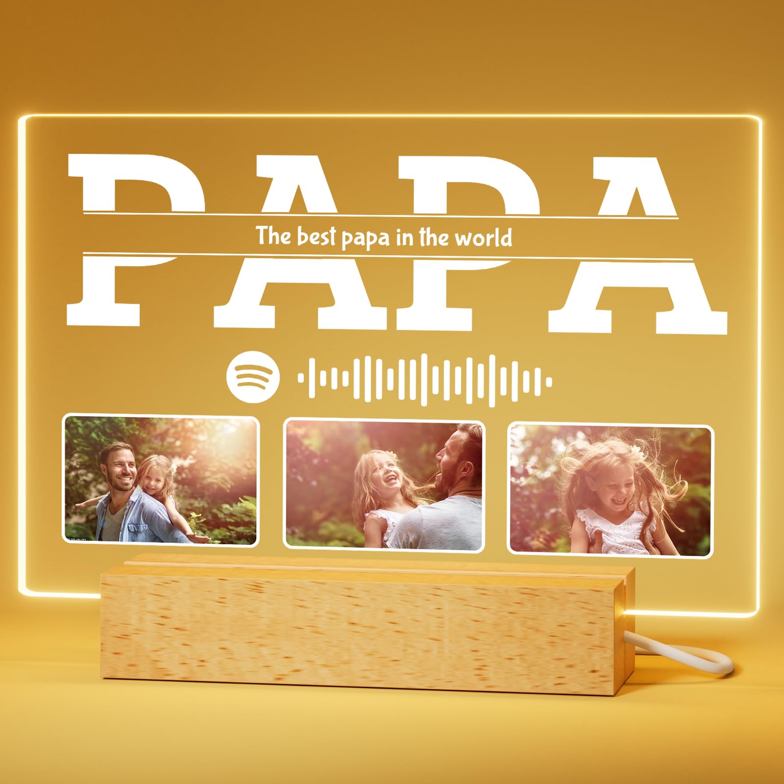 witfox Personalised for PAPA - Spotify Plaque Custom Photo Night Light, Personalised Gift for Dad from Daughter Son Wife — image 1