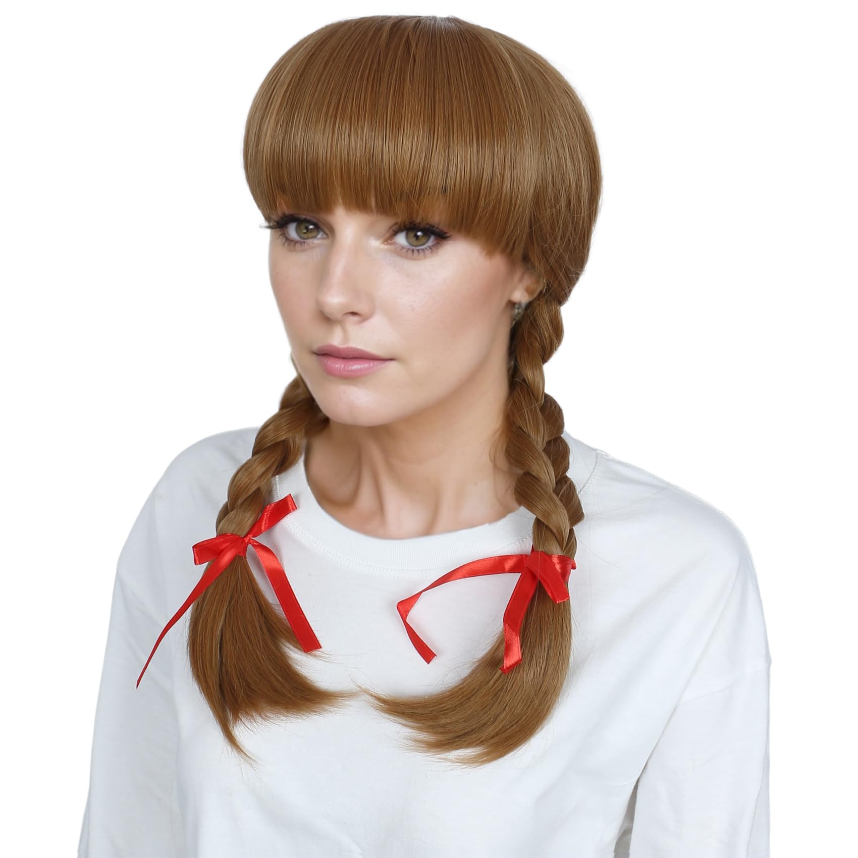 Linfairy Long Plaited Auburn Wig with Ribbons Halloween Cosplay Costume Wig for Women (adult) - Image 3