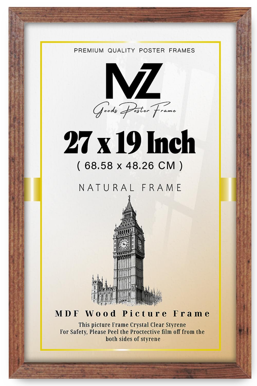 MZ GOODS - Aesthetic Large Rectangle 27 x 19 Inch Poster/Picture | with a Solid Eton Wood Finish and Hanging Hooks- (68.58 x 48.26 CM) Versatile for Any Room Decor [ Rustic ]