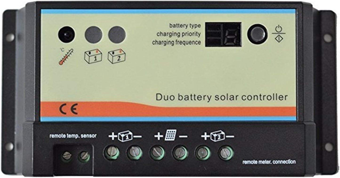 Dual Battery Solar Charge Controller 10A 12V/24V Auto Work for RVs Caravans and Boats etc Duo Battery Solar Charging System(10A)