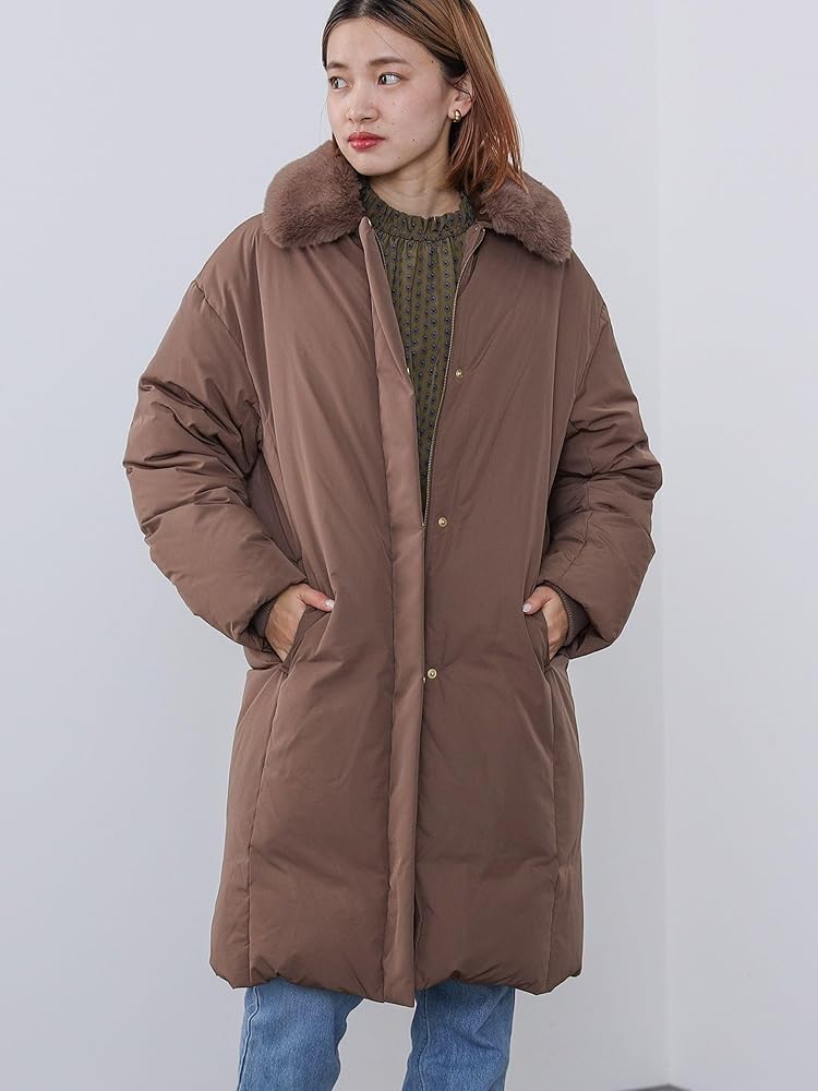 BEAMS HEART WOMEN 襟ファー付き ステッチレス ダウンコート BEAMS HEART（ビームス ハート）襟ファー付き ステッチレス