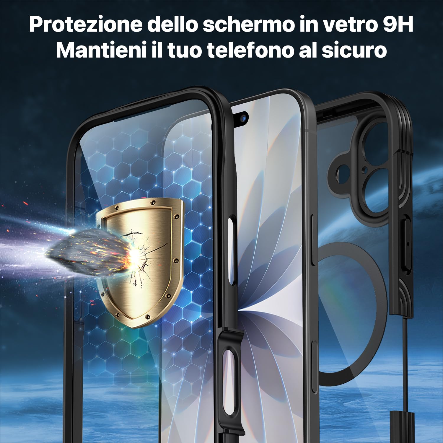 CENHUFO Magnetica Cover iPhone 17 [Compatibile con Magsafe] Integrata 9H Vetro Temperato Schermo e Protezione Fotocamera, Custodia Antiurto 360 Gradi Fronte Retro Guscio Doppia Faccia Case - Nero