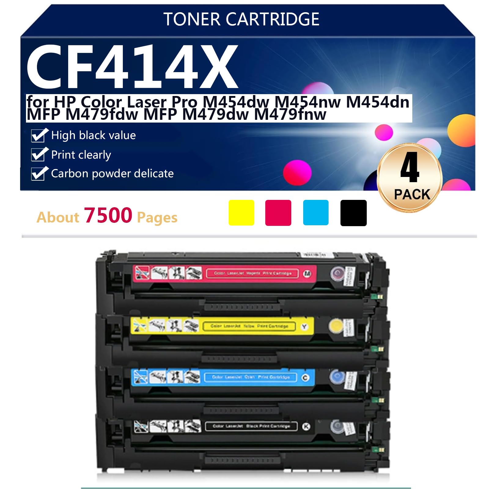 CF414X Cartuccia di Toner Compatibile di Ricambio W2020X W2021X W2022X W2023X ad alta Resa per HP Color Laser Pro M454dw M454nw M454dn MFP M479fdw M479dw M479fnw Stampante,BCMY-1 set
