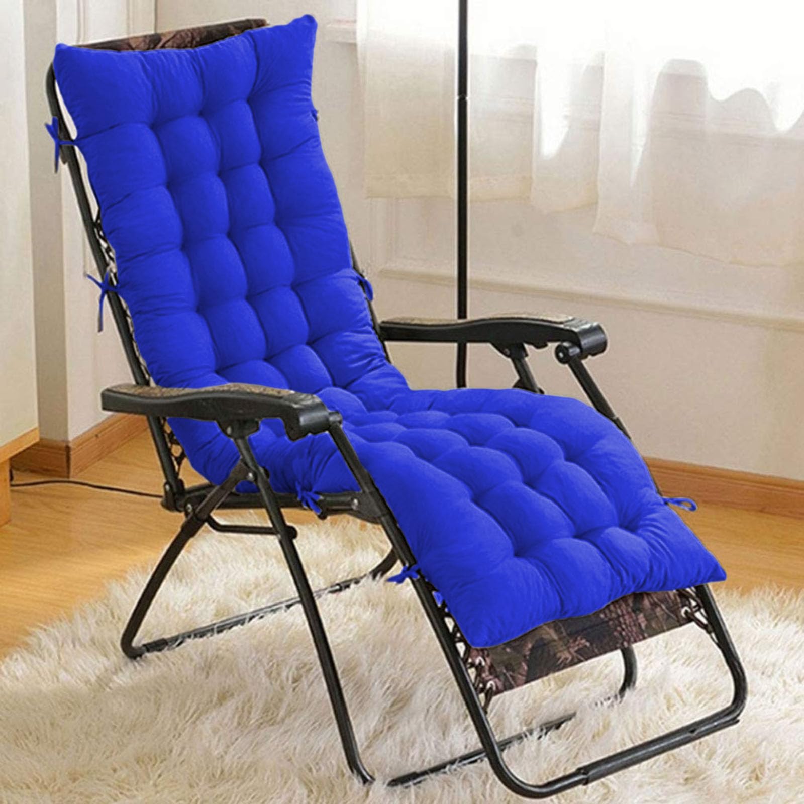 KYMMPL Outdoor Sun Lounger Cushion Soft Comfortable Rocking Chair Cushion Thick Padded Bed Rocking Chair Cushion with Anti-slip Straps (Royal Blue,180 * 45)