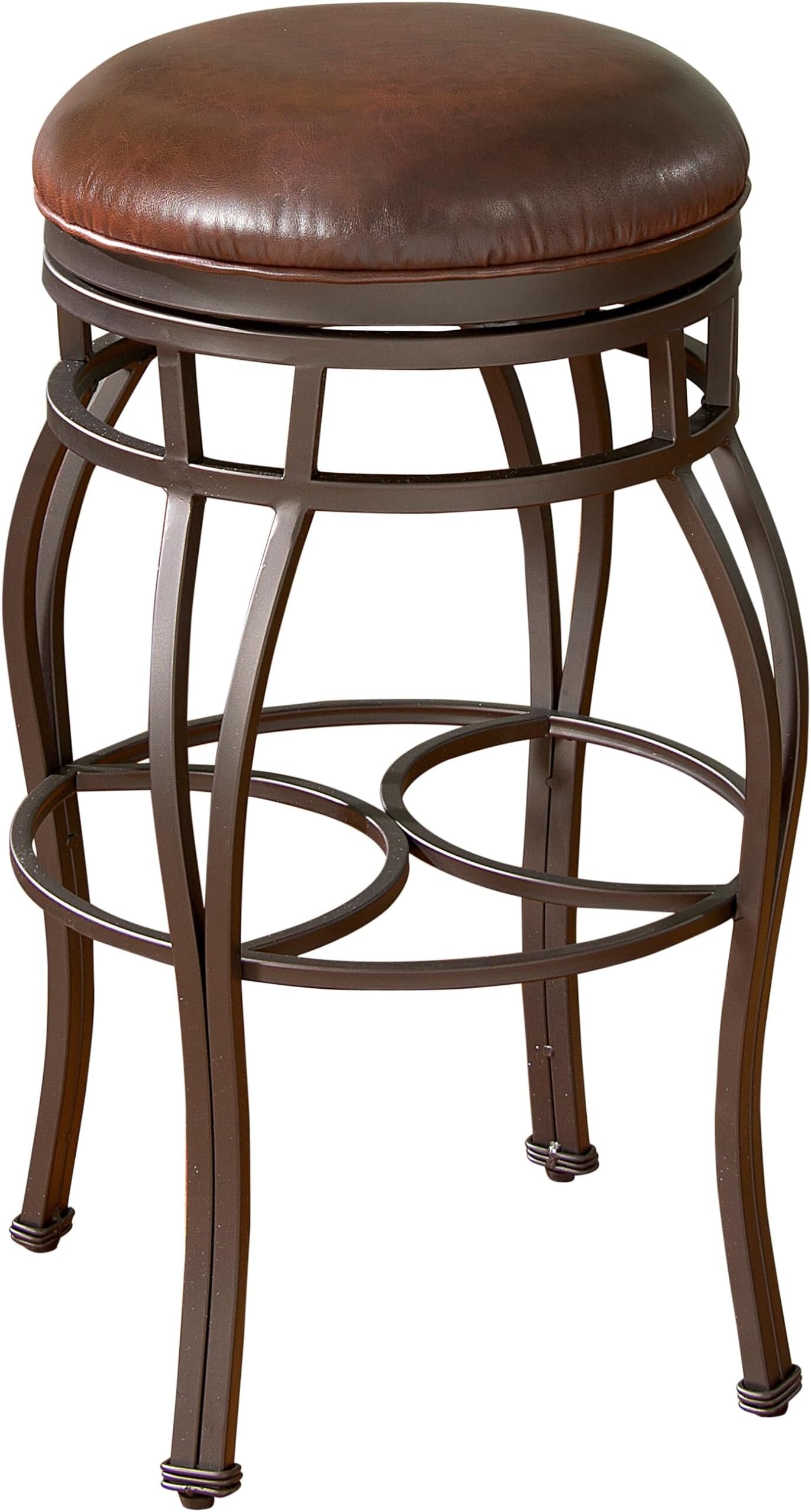 American Heritage Bella-Backless Counter Stool w Swivel Leather Seat, Bar Height , Brown