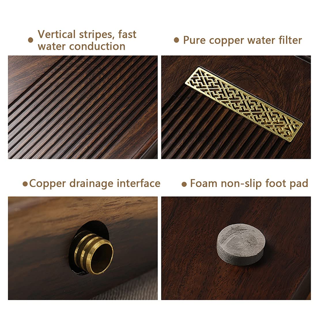Plateau À Thé en Bois Massif avec Système De Drainage, Style Japonais/Chinois, pour Table De Thé Gongfu, Design À Rayures, Évacuation Rapide De l'eau.
