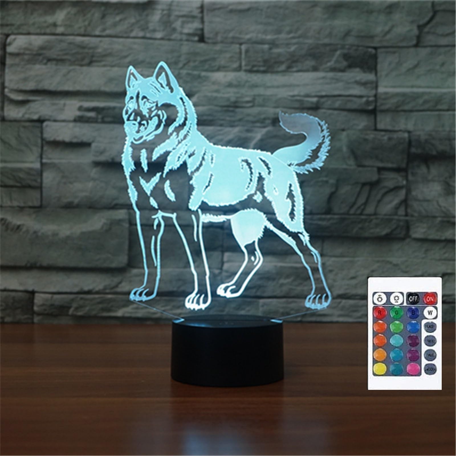 Flrxhk Multicolor Huskies 3D Illusion Night Light Touch Table Desk Lamp With Remote Control 16 Colors Optical Usb Led For Kids Gift Room Decoration