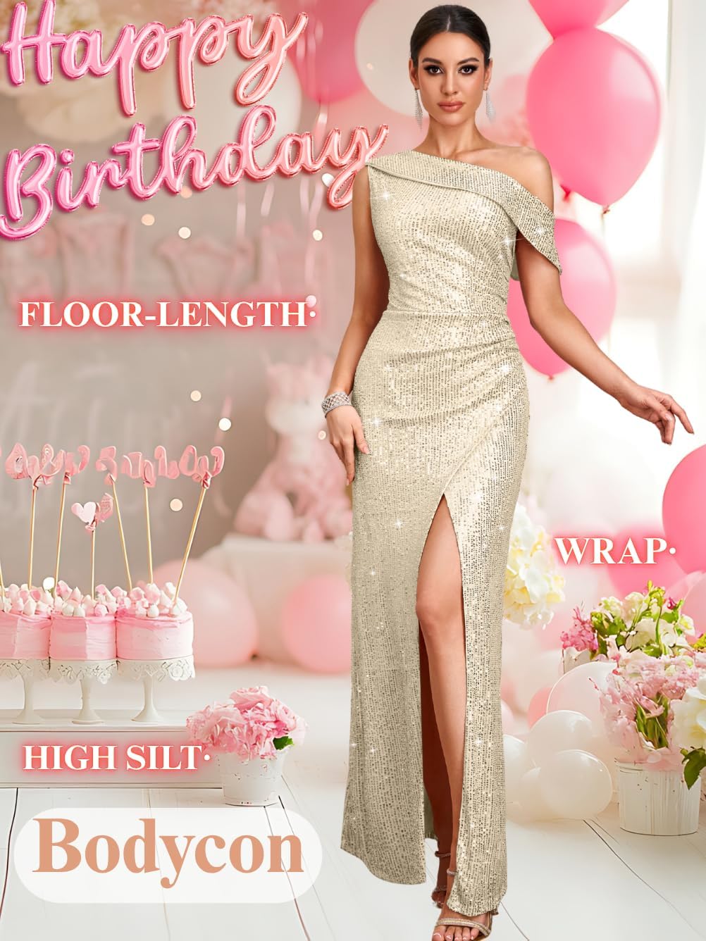 Kaei&Shi Sequin Dress with Slit,Off Shoulder Long Formal Dresses for Women,Elegant Prom Cocktail Evening Gowns - Image 5