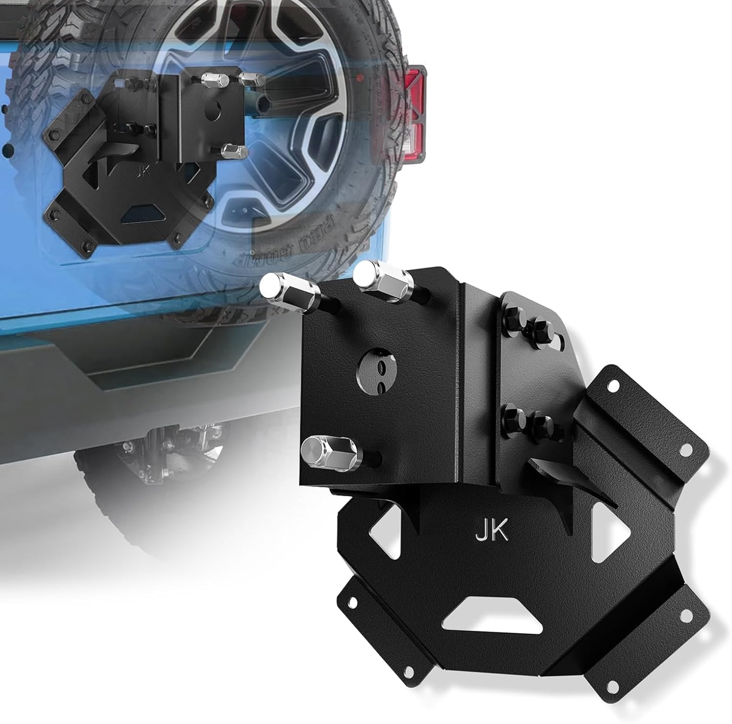 Adjustable Spare Tire Carrier for Wrangler JK JKU Unlimited 2007-2018, Heavy Duty Bracket, Up to 37 inch, 2/4 Doors