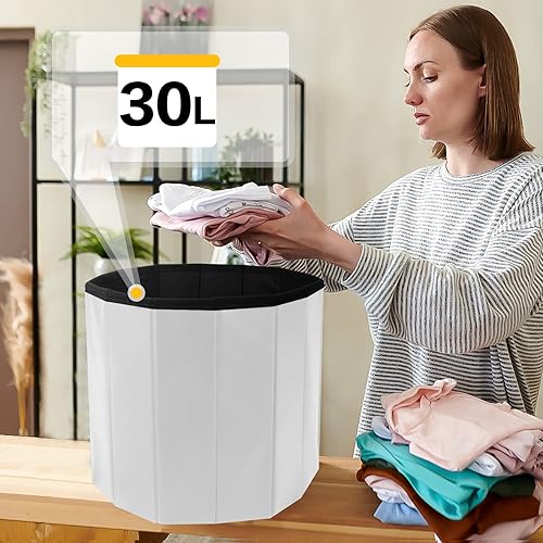 Miniatura 2 de Babion Otomana redonda de almacenamiento, otomana de almacenamiento de 15 pulgadas, otomana redonda con almacenamiento, otomana plegable, taburete