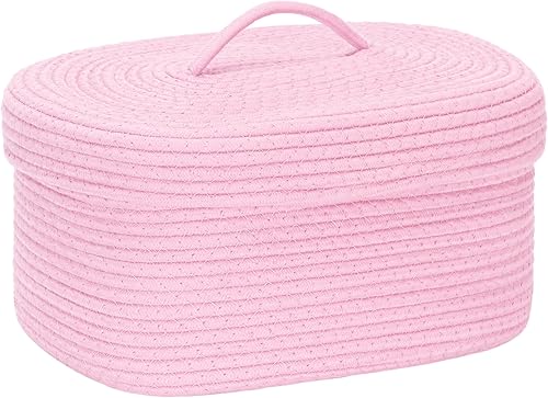 Vista 15 de Sea Team Cesta de almacenamiento redonda de cuerda de algodón con tapa, contenedor de almacenamiento tejido con tapa, contenedor de almacenamiento