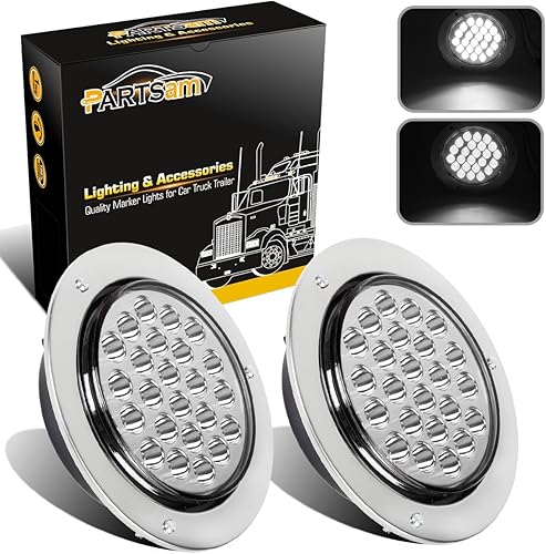 Partsam 2pcs 4" redondo blanco 24 LED camión remolque luz marcha marcha marcha atrás luz + cromo/alambre
