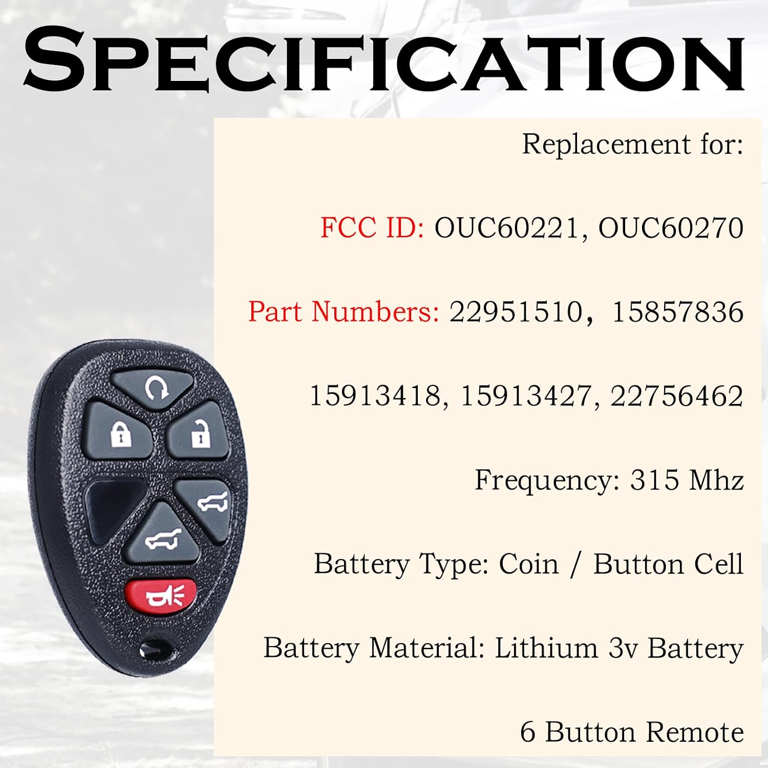 SUPALAND Key Fob Replacement Fits for Chevy Tahoe Suburban GMC Yukon XL Cadillac Escalade ESV/EXT 2007 2008 2009 2010 2011 2012 2013 2014 Keyless Entry Remote Start Control OUC60270 OUC60221 22951510