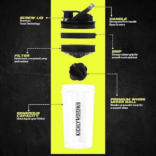 Miniatura 2 de KICHLY Shaker Bottle - Botella mezcladora de proteínas de plástico de 28 onzas para antes y después del entrenamiento con bola agitadora de plástico