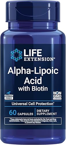 Life Extension Ácido alfa lipoico con biotina, para protección celular, antioxidante universal para la salud del hígado y los nervios, sin gluten,