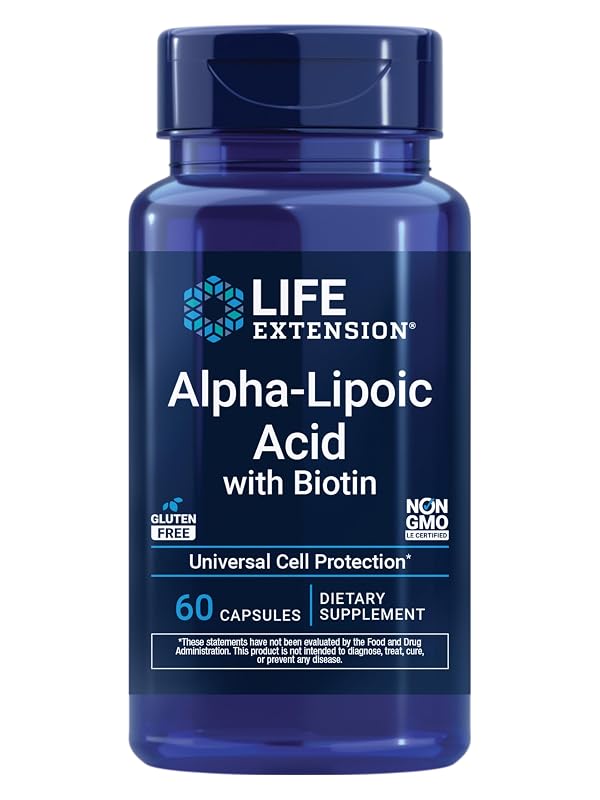 Life Extension Suplemento de Ácido Alfa-Lipóico com Biotina, 60 cápsulas