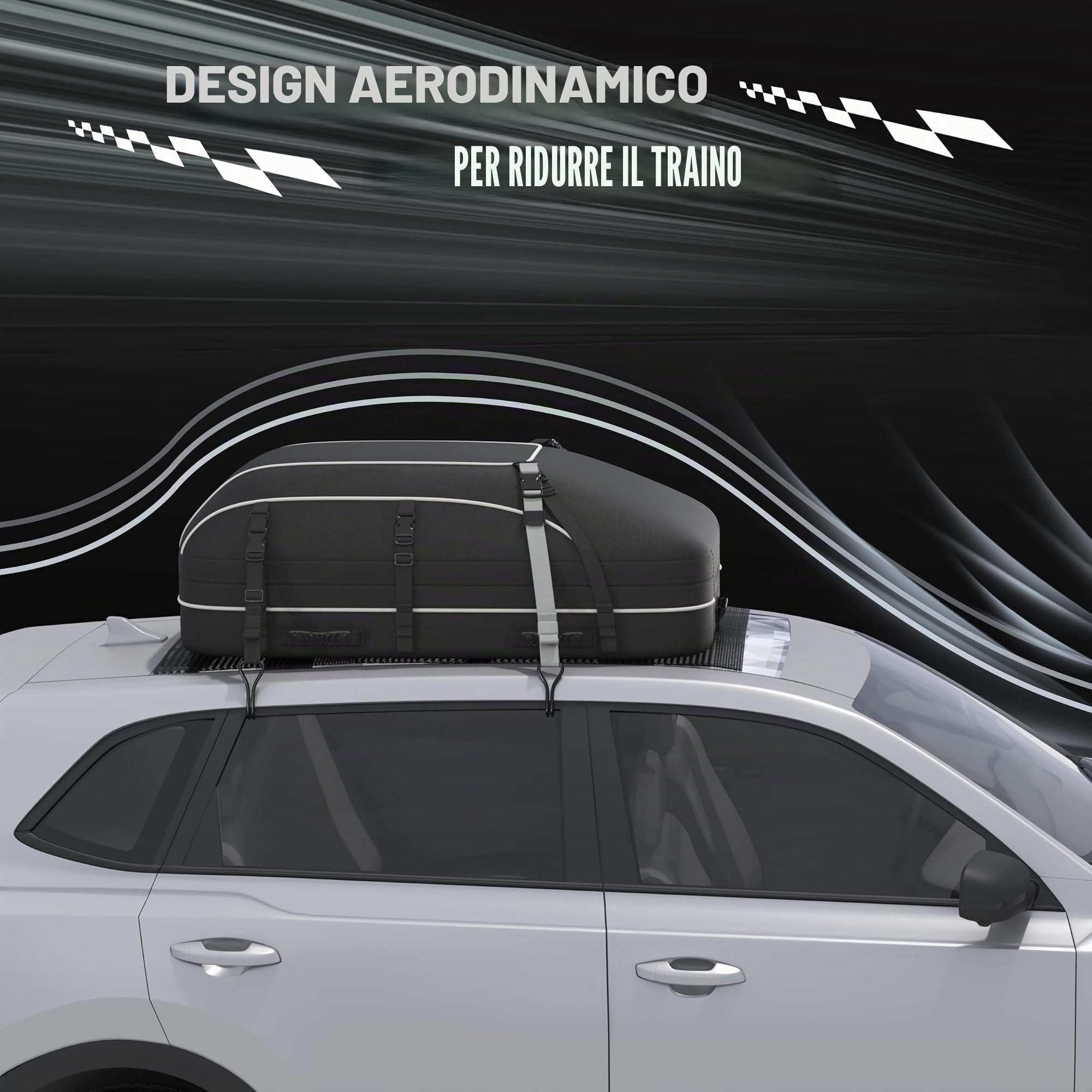 WORKKOOL Borsa da tetto impermeabile con tappetino antiscivolo e blocco, portaoggetti universale per SUV, station wagon, pieghevole, 111,8 x 86,4 x 43,2 cm