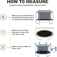 Vista 5 de Cliselda Trampoline Replacement Safety Net for 6 Straight Poles Round Frame Trampolines, Breathable and Weather-Resistant, with Adjustable Straps