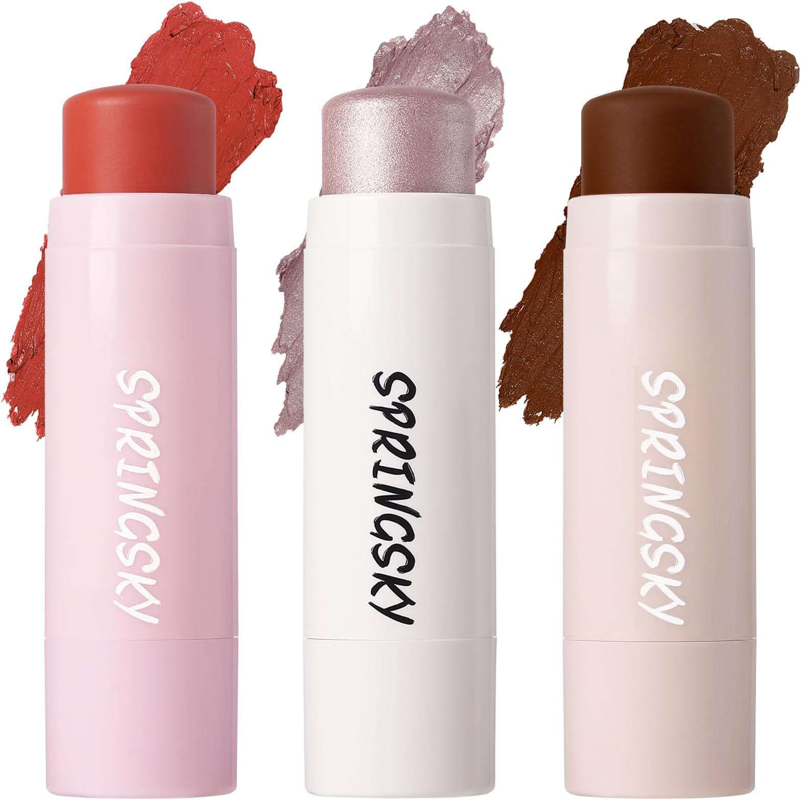 Face Stick Trio 3Pcs Multi-Use Face Makeup Sticks Sets, Blendable Cream Blush Stick For Cheeks Lips, Highlighter Contour Shading Sticks Moisturizer Make Up Sets For Women (02)