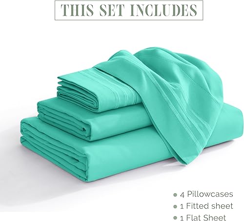 Vista 41 de Elegance Linen® - Juego de sábanas de 4 piezas, resistente a las arrugas, 1500 hilos, ultrasuaves, esquinas tipo bolsillos profundos de hasta 16