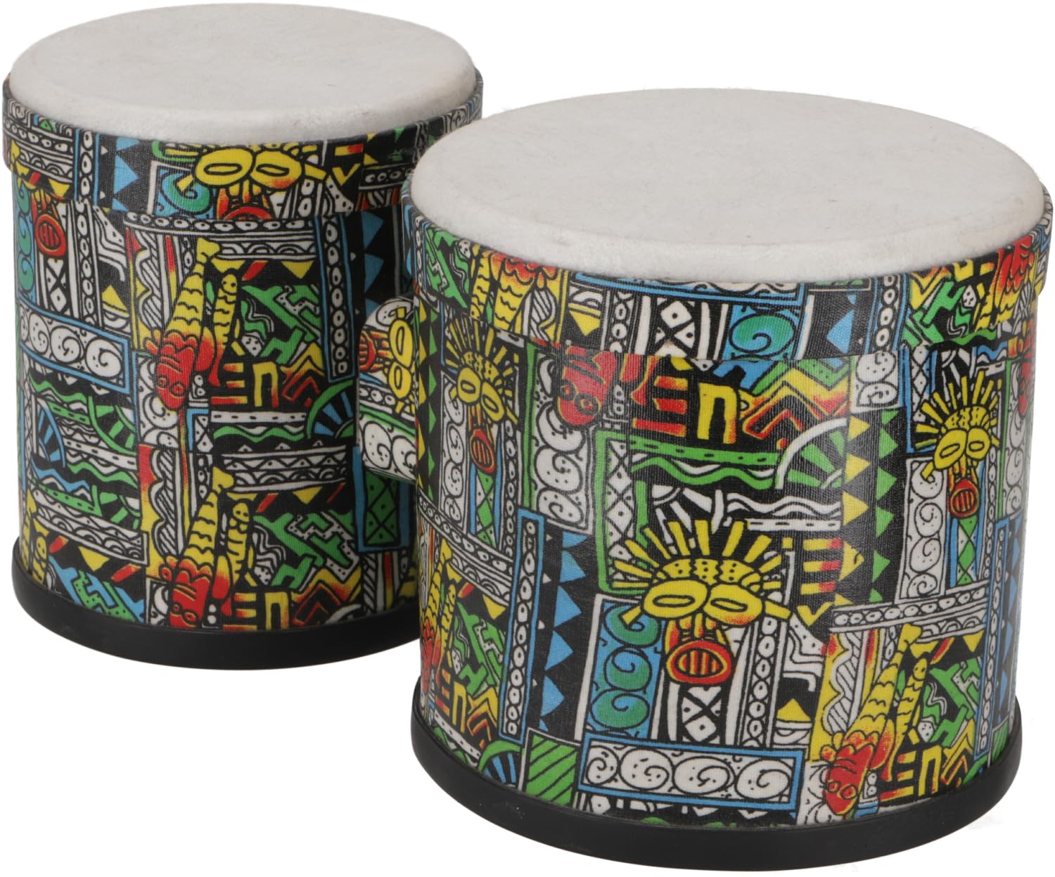 Farbige Bongo, Percussion Rhythmus Instrument aus wetterfestem Fiberglas | Knallige Motive, ideal für Jam Sessions, leicht zu transportieren, robustes Design, für drinnen und draußen geeignet.
