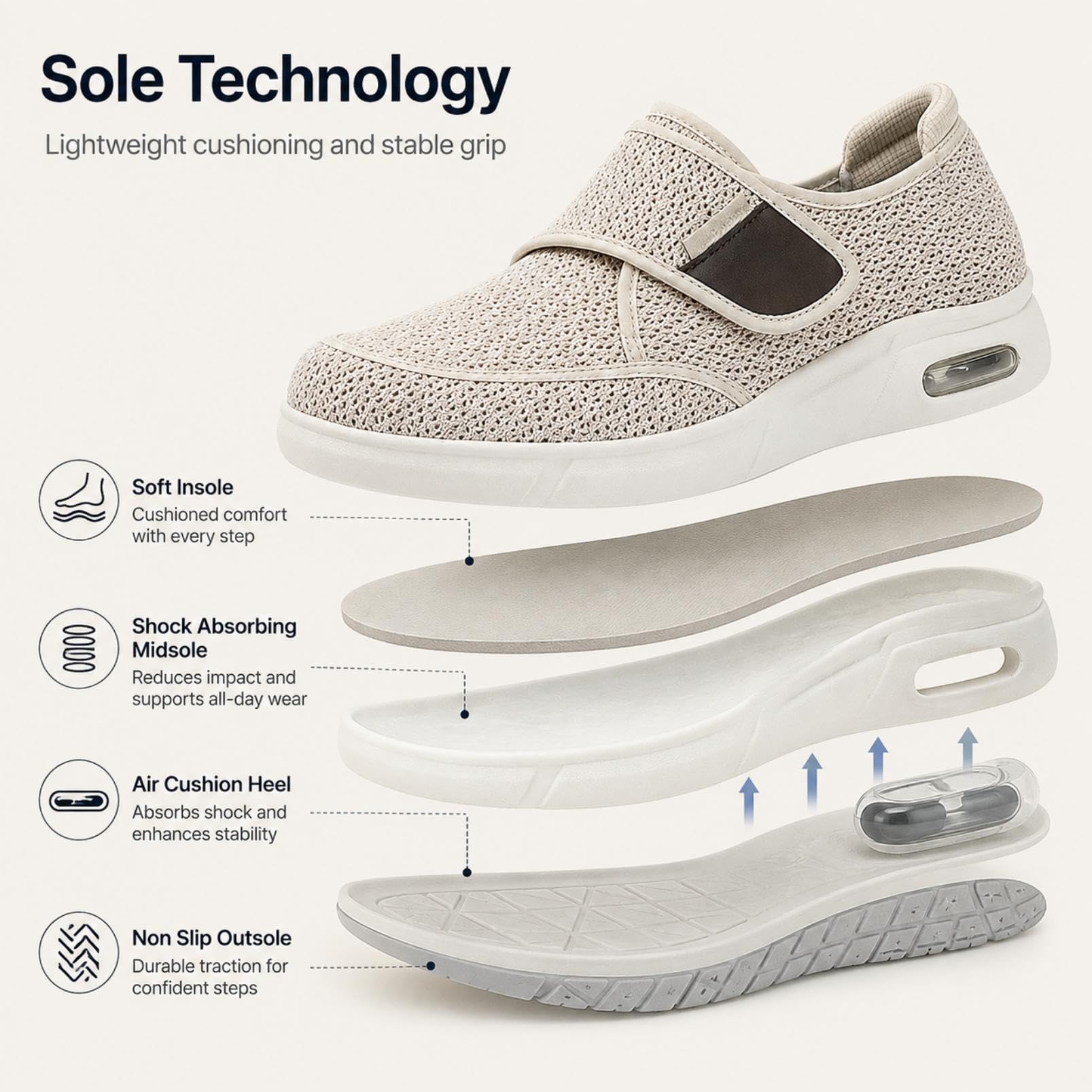 Genérico Zapatos Diabéticos Ajustables Malla Transpirable Air Cushion