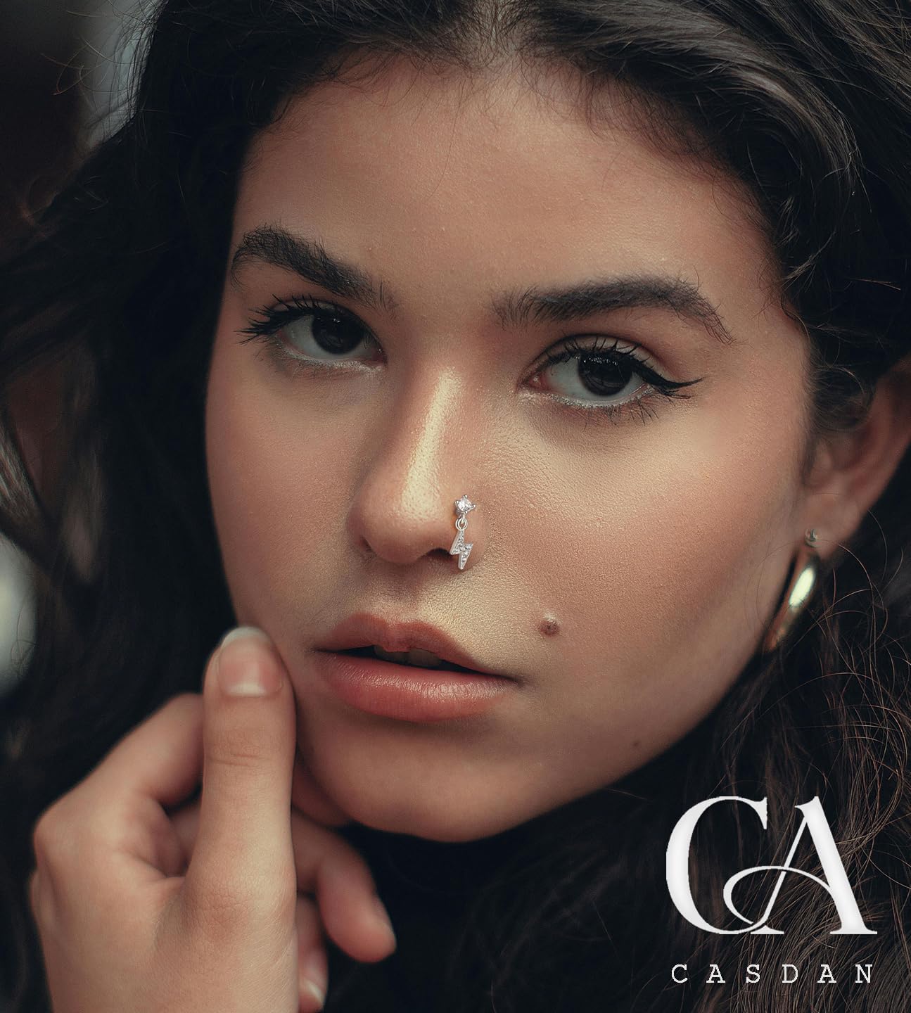 CASDAN 20Pcs 20G Dangle Nose Rings for Women L Shaped Dangling Nose Rings Studs Hoops Stainless Steel Flower Butterfly Moon Dangle Nose Piercing Jewelry(Gold/Silver Color)