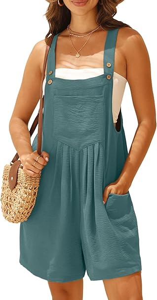 Short Overall Jumpsuits - Sleeveless - Adjustable with Pockets
