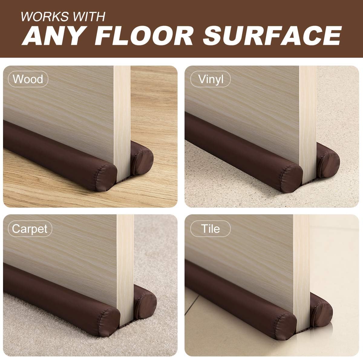 Easy to Install Door Draft Stopper, Under Door Noise Air Cold Blocker Seal Bottom of Doors 30" to 36", Adjustable Door Sweep Soundproof Guard, Interior Front Double-Sided Draft Stopper